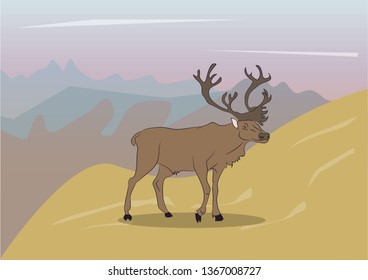 a strong deer running in the mountains, vector