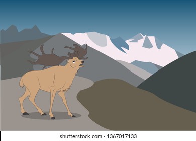 a strong deer running in the mountains, vector
