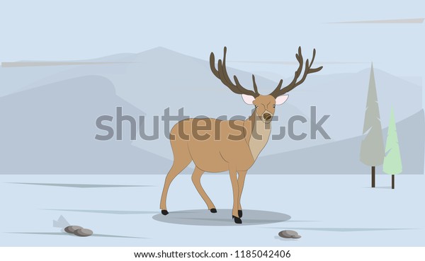 Strong Deer Running Mountains Vector Stock Vector Royalty Free