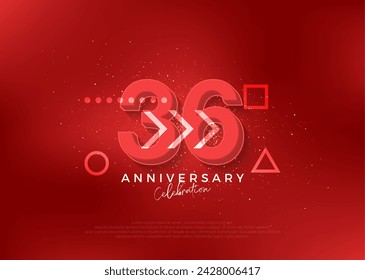 Strong design for 36th anniversary celebration. with bold red color. Premium vector for poster, banner, celebration greeting.