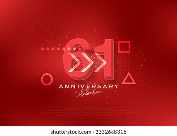 Strong design for 61st anniversary celebration. with bold red color. Premium vector for poster, banner, celebration greeting.