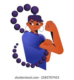 Strong determined woman flexing her arm symbolizing empowerment, action and resilience for feminism, leadership, activism, social change, motivation and equality campaigns. Accelerate Action Vector