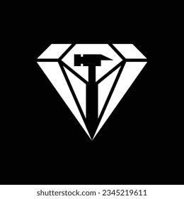 Logotipo sólido de diamantes y martillo con estilo de espacio negativo