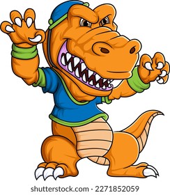 the strong dinosaur mascot of American football complete with player clothe of illustration