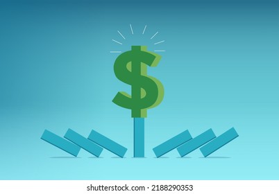 Strong dollar currency concept. Vector of a dollar withstanding domino effect 