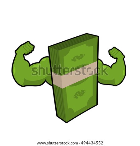 Strong dollar. Powerful cash. Potent money with big muscles. Hands bodybuilding