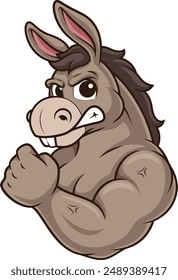 Ilustración vectorial fuerte del personaje de la mascota del burro