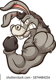 Strong donkey mascot flexing it's arm. Vector clip art illustration with simple gradients. All on a single layer.
