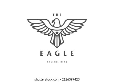 Strong Eagle Hawk Falcon Line Outline Badge Emblem Logo Design Vector