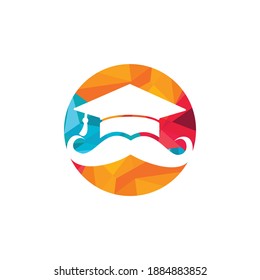 Strong education logo design template. Hat graduation with mustache icon design.	
