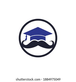 Strong education logo design template. Hat graduation with mustache icon design.	
