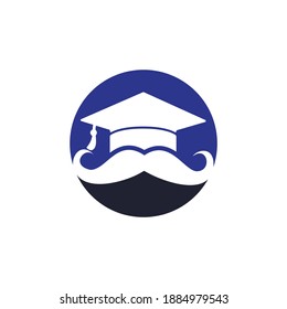 Strong education logo design template. Hat graduation with mustache icon design.	
