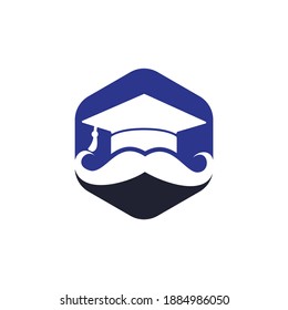 Strong education logo design template. Hat graduation with mustache icon design.	
