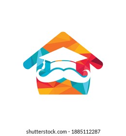 Strong education logo design template. Hat graduation with mustache and home icon design.	