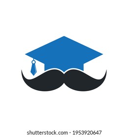 Strong education logo design template. Hat graduation with mustache icon design.