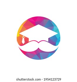 Strong education logo design template. Hat graduation with mustache icon design.