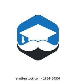 Strong education logo design template. Hat graduation with mustache icon design.