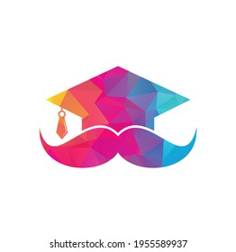 Strong education logo design template. Hat graduation with mustache icon design.