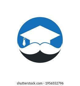 Strong education logo design template. Hat graduation with mustache icon design.