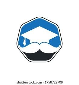 Strong education logo design template. Hat graduation with mustache icon design.
