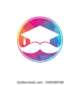Strong education logo design template. Hat graduation with mustache icon design.