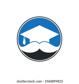 Strong education logo design template. Hat graduation with mustache icon design.