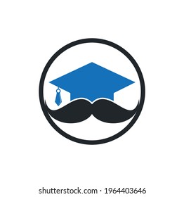 Strong education logo design template. Hat graduation with mustache icon design.	