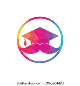 Strong education logo design template. Hat graduation with mustache icon design.	