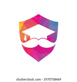 Strong education logo design template. Hat graduation with mustache icon design.