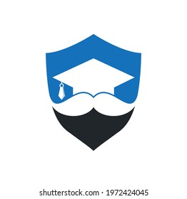 Strong education logo design template. Hat graduation with mustache icon design.