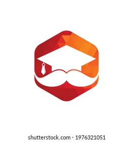 Strong education logo design template. Hat graduation with mustache icon design.