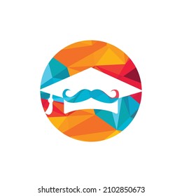 Strong education logo design template. Hat graduation with mustache icon design.	