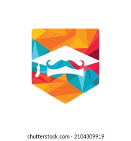 Strong education logo design template. Hat graduation with mustache icon design.	