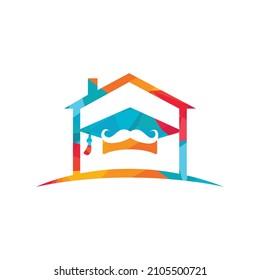 Strong education logo design template. Hat graduation with mustache and home icon design.	