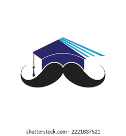 Strong education logo design template. Hat graduation with mustache icon design.	