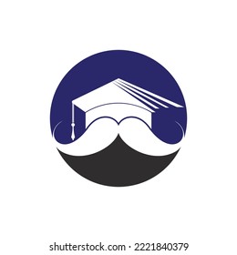 Strong education logo design template. Hat graduation with mustache icon design.	