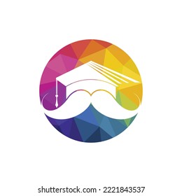 Strong education logo design template. Hat graduation with mustache icon design.	