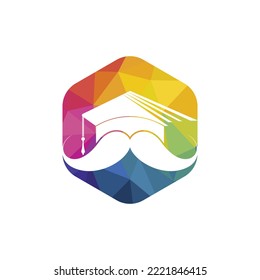 Strong education logo design template. Hat graduation with mustache icon design.	