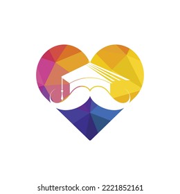 Strong education logo design template. Hat graduation with mustache and heart icon design.	
