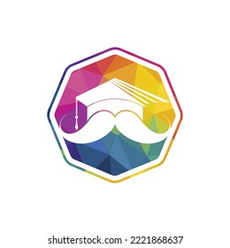 Strong education logo design template. Hat graduation with mustache icon design.	