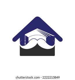 Strong education logo design template. Hat graduation with mustache and home icon design.	