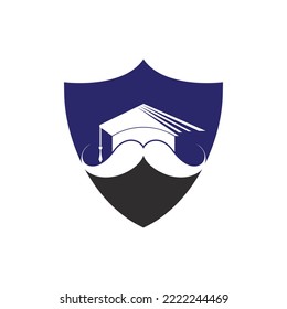 Strong education logo design template. Hat graduation with mustache icon design.	