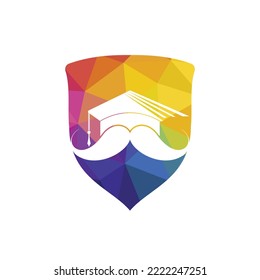 Strong education logo design template. Hat graduation with mustache icon design.	