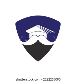 Strong education logo design template. Hat graduation with mustache icon design.	