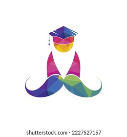 Strong education logo design template. Student with mustache icon design.	

