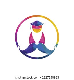 Strong education logo design template. Student with mustache icon design.	
