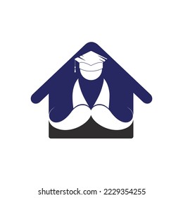 Plantilla de diseño del logotipo de educación sólida. Estudiante con bigote y diseño de íconos domésticos.	