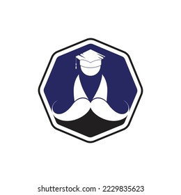 Plantilla de diseño del logotipo de educación sólida. Estudiante con diseño de ícono de bigote.	
