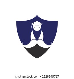 Plantilla de diseño del logotipo de educación sólida. Estudiante con diseño de ícono de bigote.	
