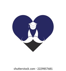 Strong education logo design template. Student with mustache and heart icon design.	